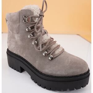 Marc Fisher Nairy grey suede Shearling ankle boot SZ 5 biker Lugg wool $250